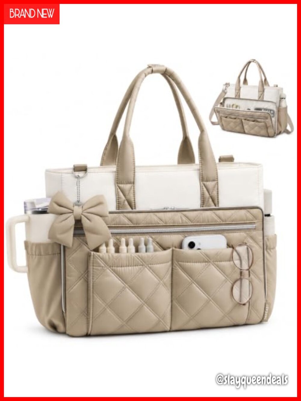 Quilted Laptop Tote Bag for Women Teacher Work Nurse Briefcase